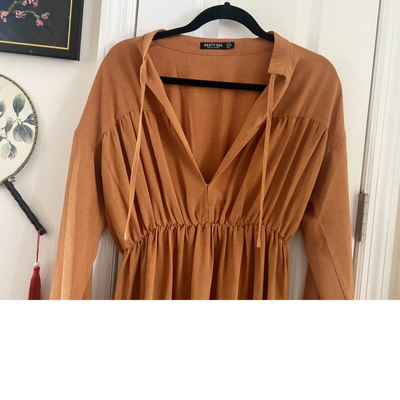 NASTY GAL Orange/Bronze/Sienna V-Neck Maxi-Dress (Size 6US) - Picture 4 of 10